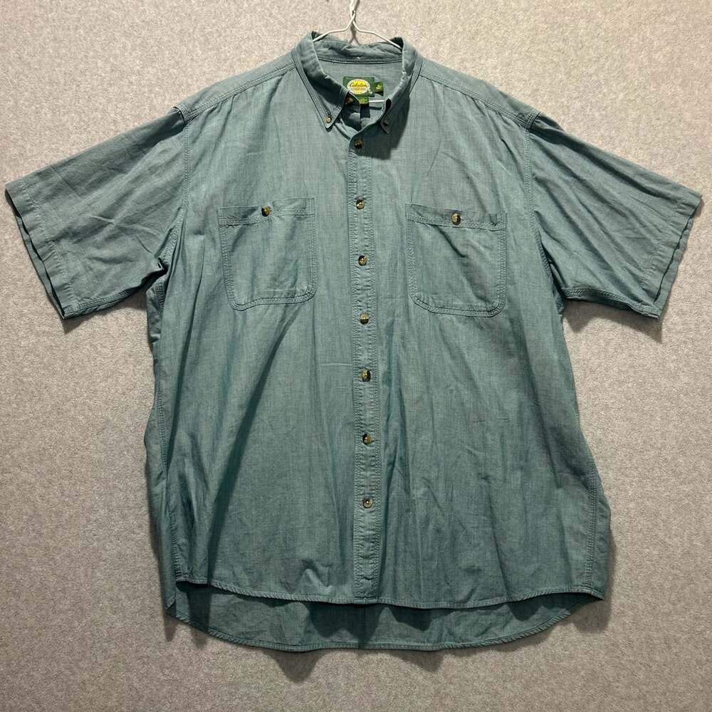 Cabela's Men’s Blue Green Casual Button Down Short Sleeve Work Shirt, Size XLT